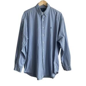 Ralph Lauren Men Blake Shirt XL Blue Check Button Up Preppy Office Travel Casual